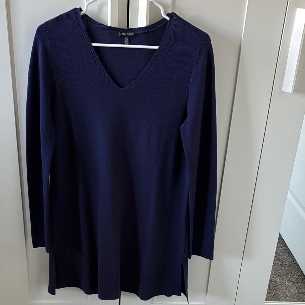 Eileen Fisher Women’s Indigo V-Neck Knit Long Sleeve Size XS 100% Organic Cotton